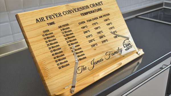 Personalised Wooden Cook Book Stand with Air Fryer Conversions